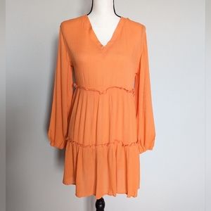 Orange long lantern sleeve ruffle hem frilled dress size S